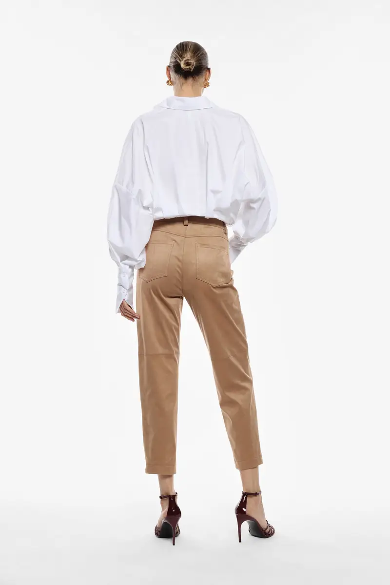Pantaloni chino fit effetto suede Cappuccino miniatura 3