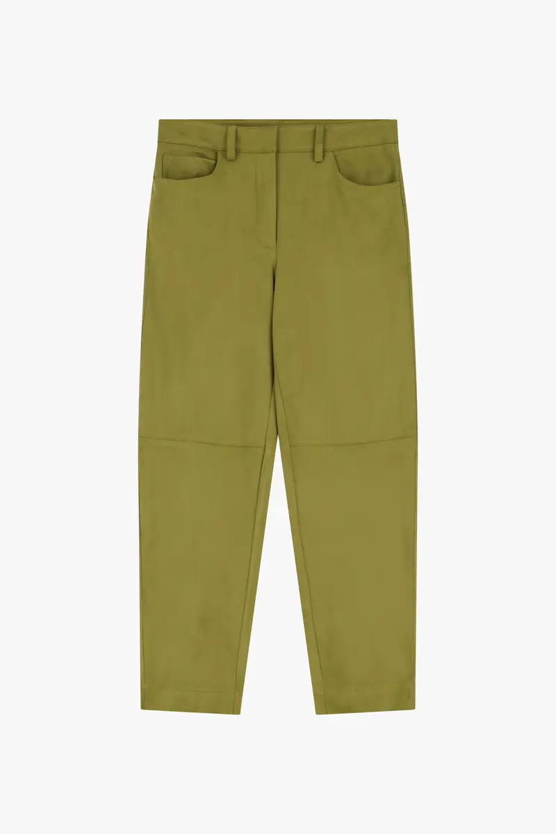 Pantaloni chino fit effetto suede Oliva