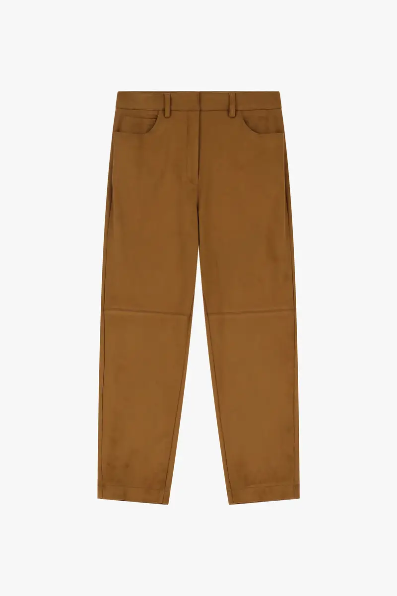 Pantaloni chino fit effetto suede Tabacco