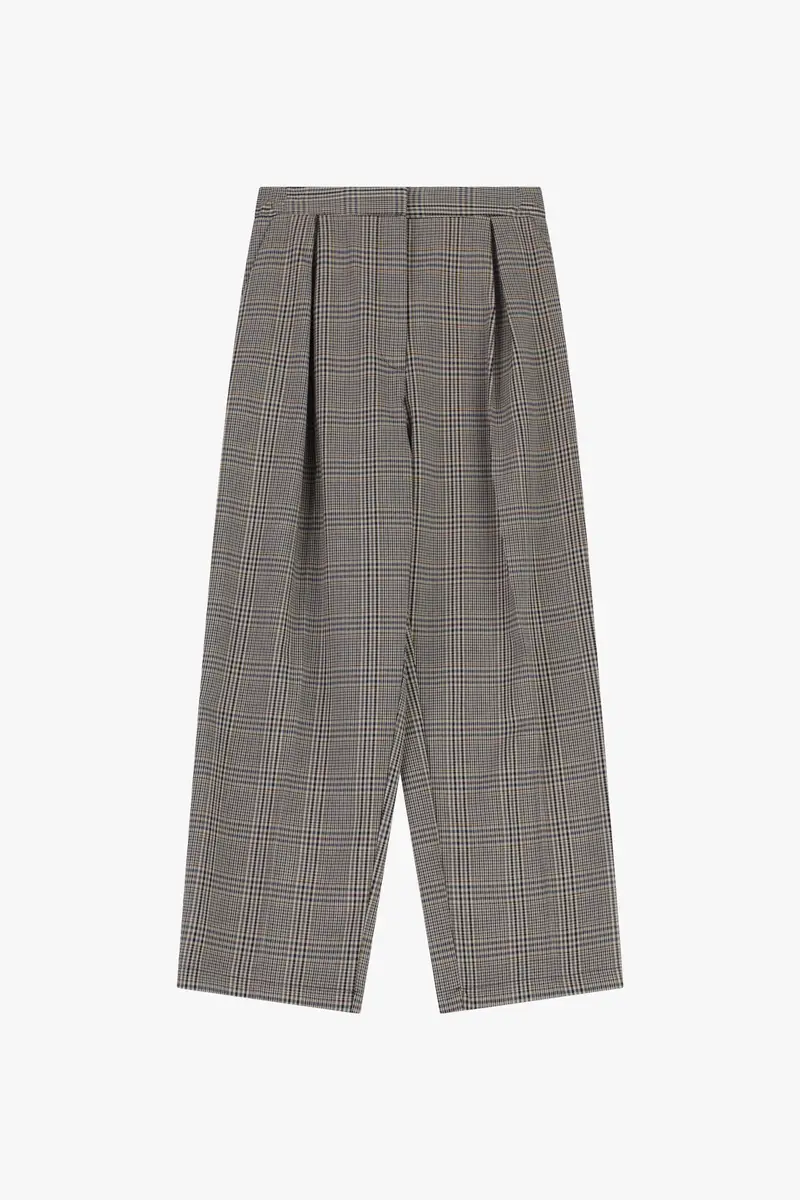 Pantaloni cropped a quadri con pinces frontali Beige