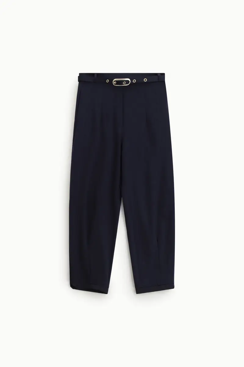 Pantaloni cropped con cintura decorativa Blu