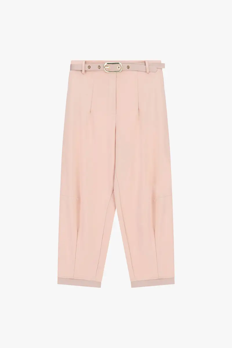 Pantaloni cropped con cintura decorativa Cipria