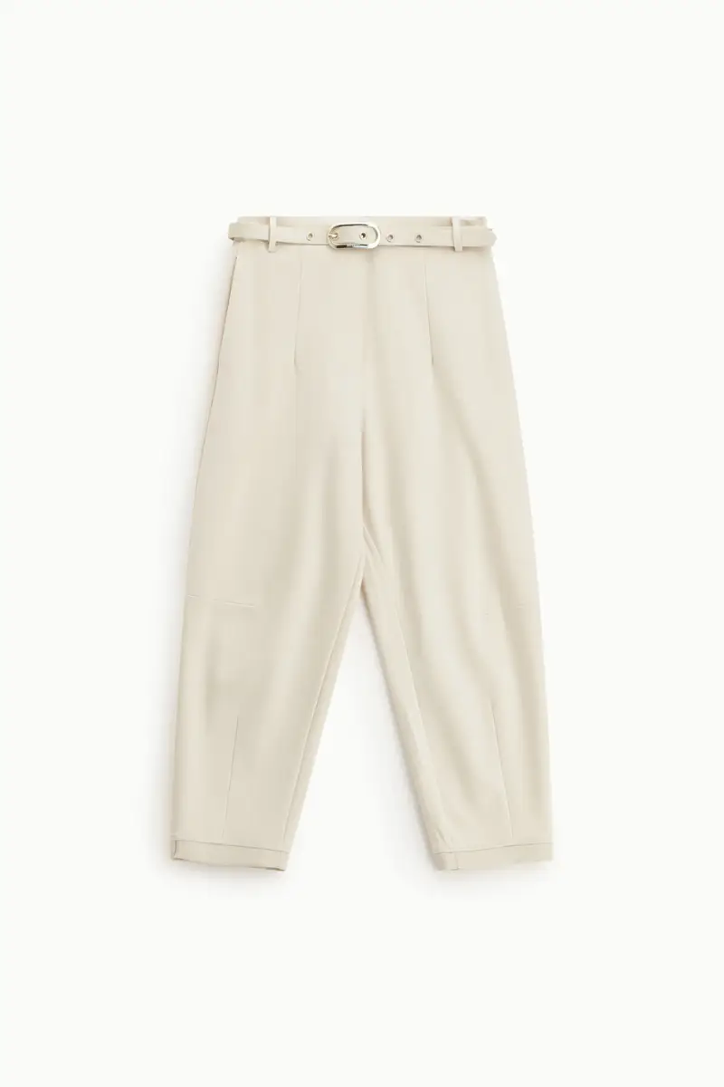 Pantaloni cropped con cintura decorativa Gesso