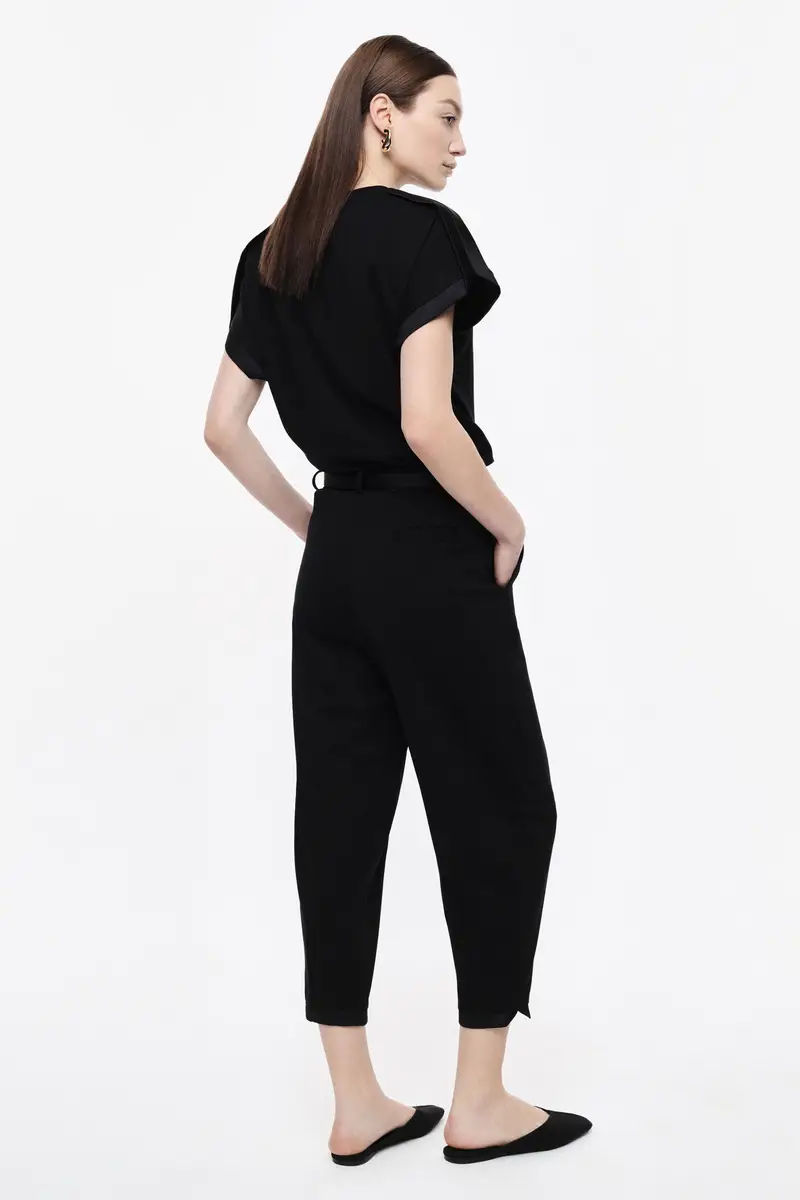 Pantaloni cropped con cintura decorativa Nero miniatura 3