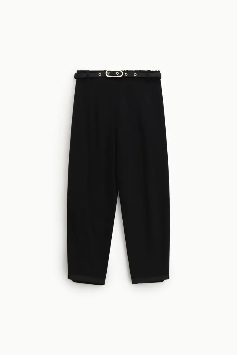 Pantaloni cropped con cintura decorativa Nero