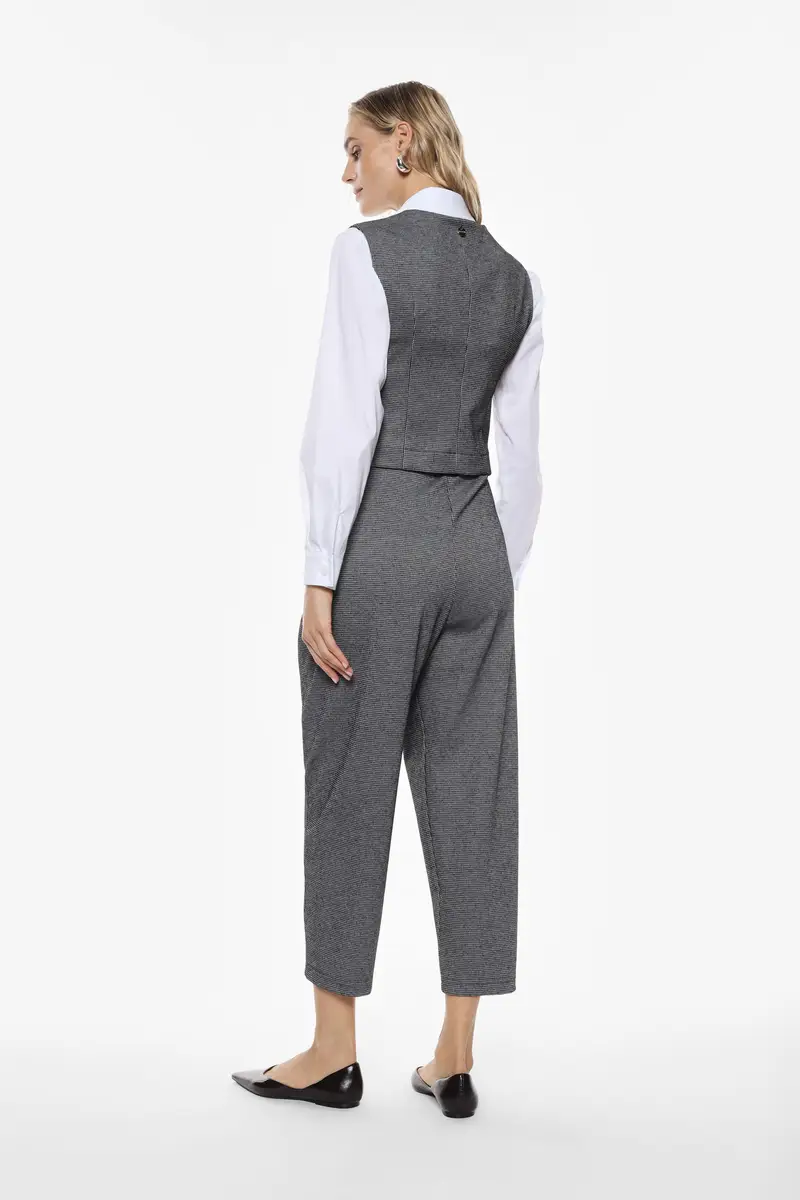 Pantaloni cropped vita alta stampa micro fantasia Nero miniatura 3