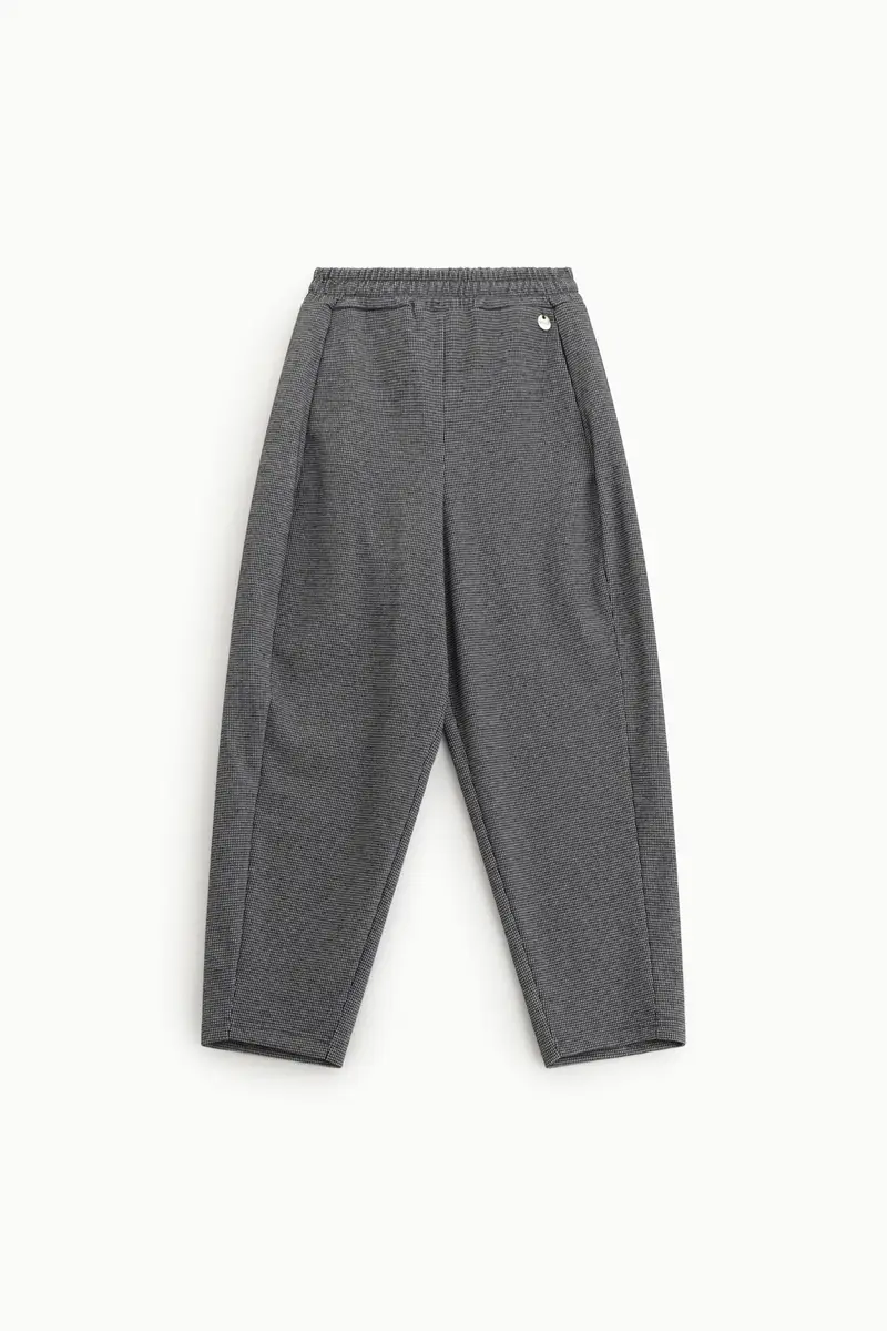 Pantaloni cropped vita alta stampa micro fantasia Nero