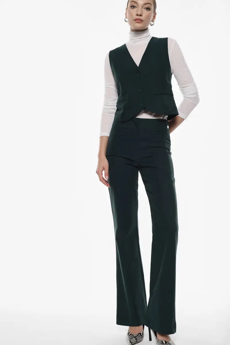 Pantaloni flare a vita alta silhouette slanciata Forest green miniatura 2