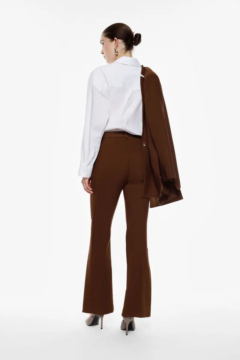 Pantaloni flare con spacco e vita alta Tabacco miniatura 3