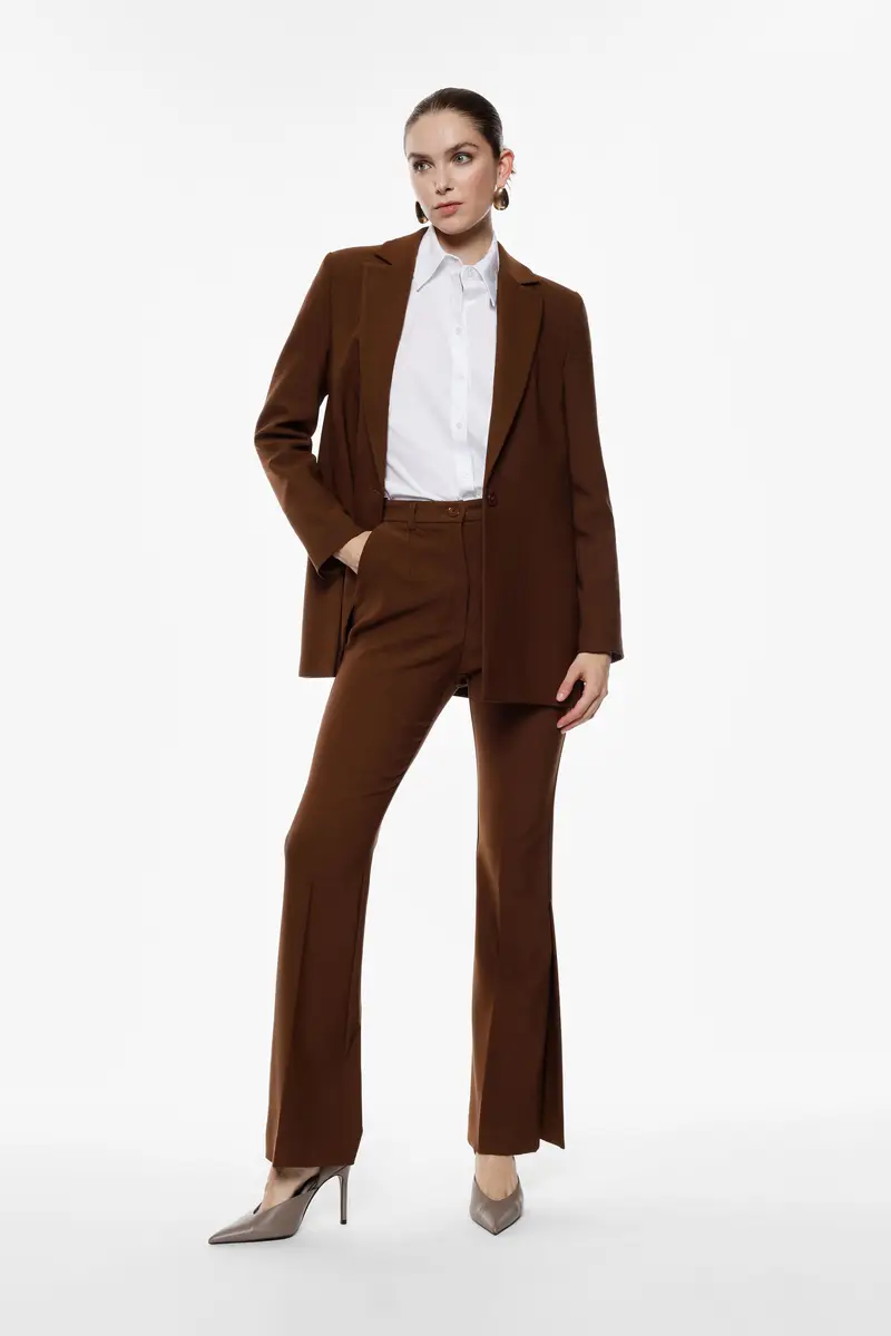 Pantaloni flare con spacco e vita alta Tabacco miniatura 2