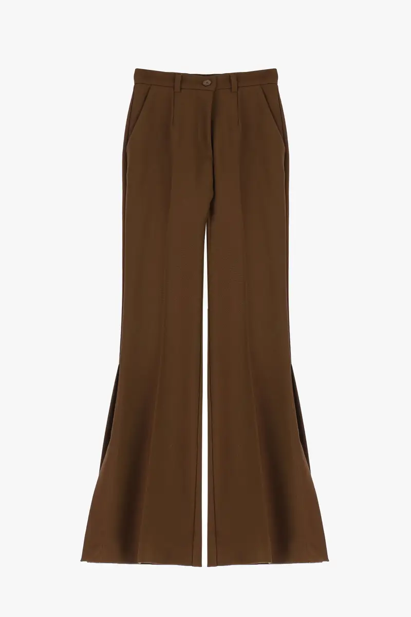 Pantaloni flare con spacco e vita alta Tabacco