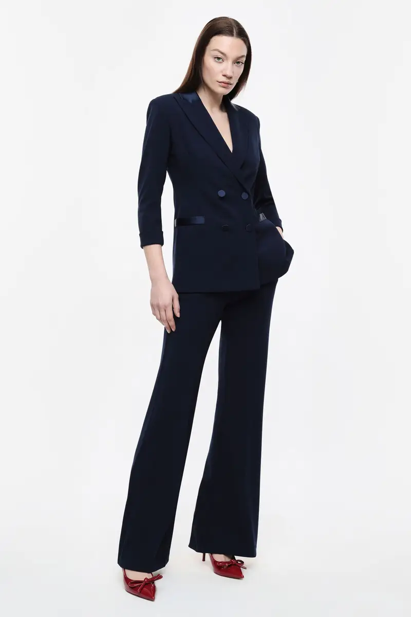 Pantaloni flare sartoriali vita alta pinces Blu miniatura 2