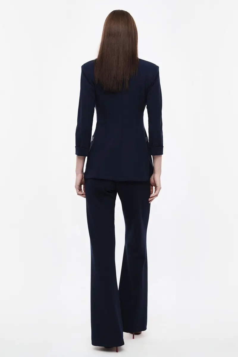 Pantaloni flare sartoriali vita alta pinces Blu miniatura 3