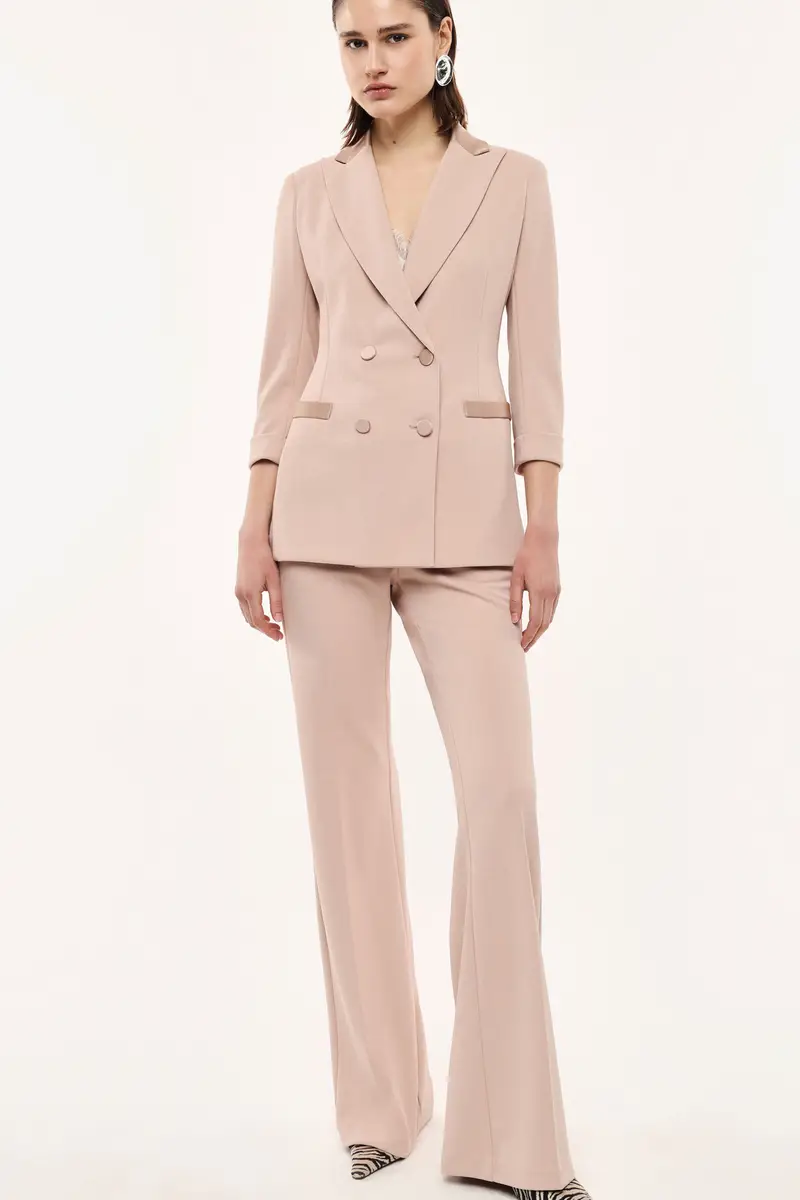 Pantaloni flare sartoriali vita alta pinces Cipria miniatura 2