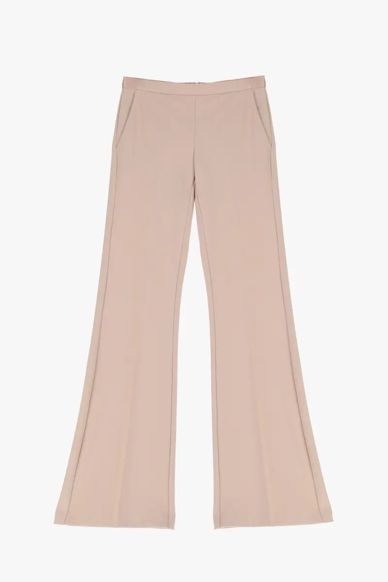 Pantaloni flare sartoriali vita alta pinces Cipria