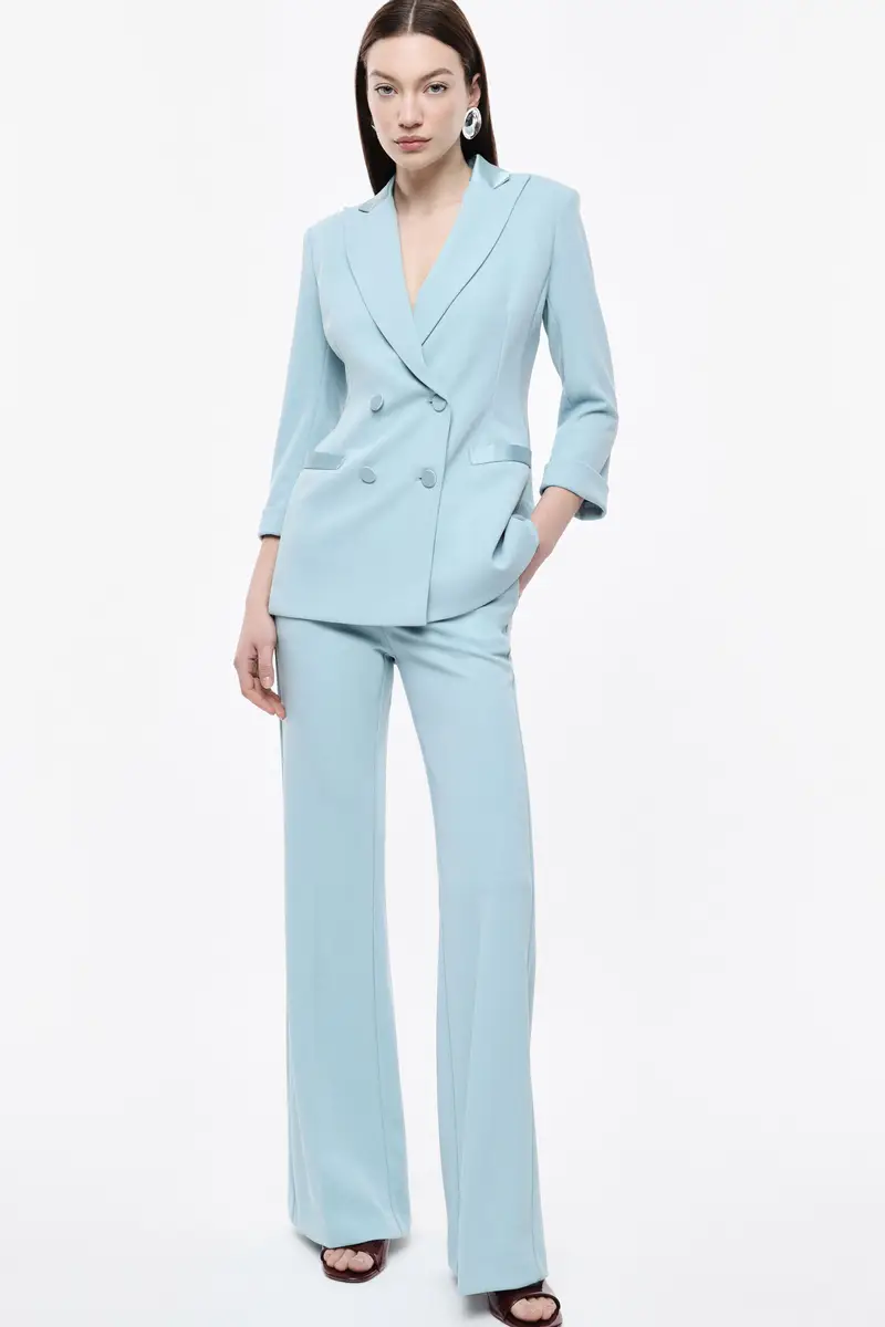 Pantaloni flare sartoriali vita alta pinces New sky miniatura 2