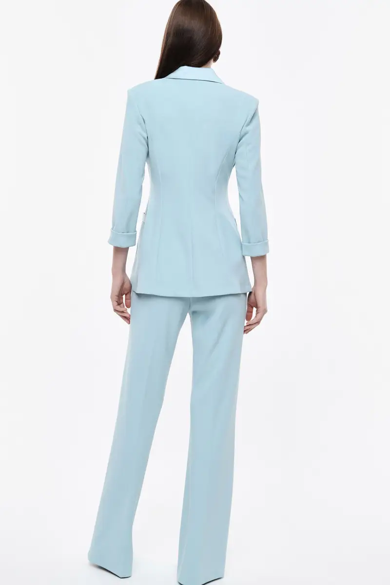 Pantaloni flare sartoriali vita alta pinces New sky miniatura 3