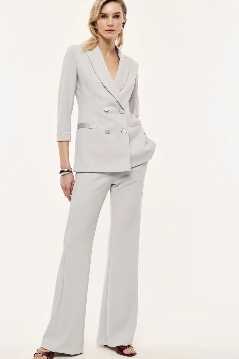 Pantaloni flare sartoriali vita alta pinces Perla miniatura 2