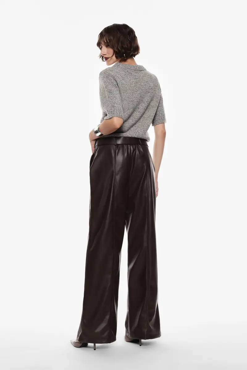 Pantaloni in similpelle a gamba ampia con cintura Moro miniatura 3