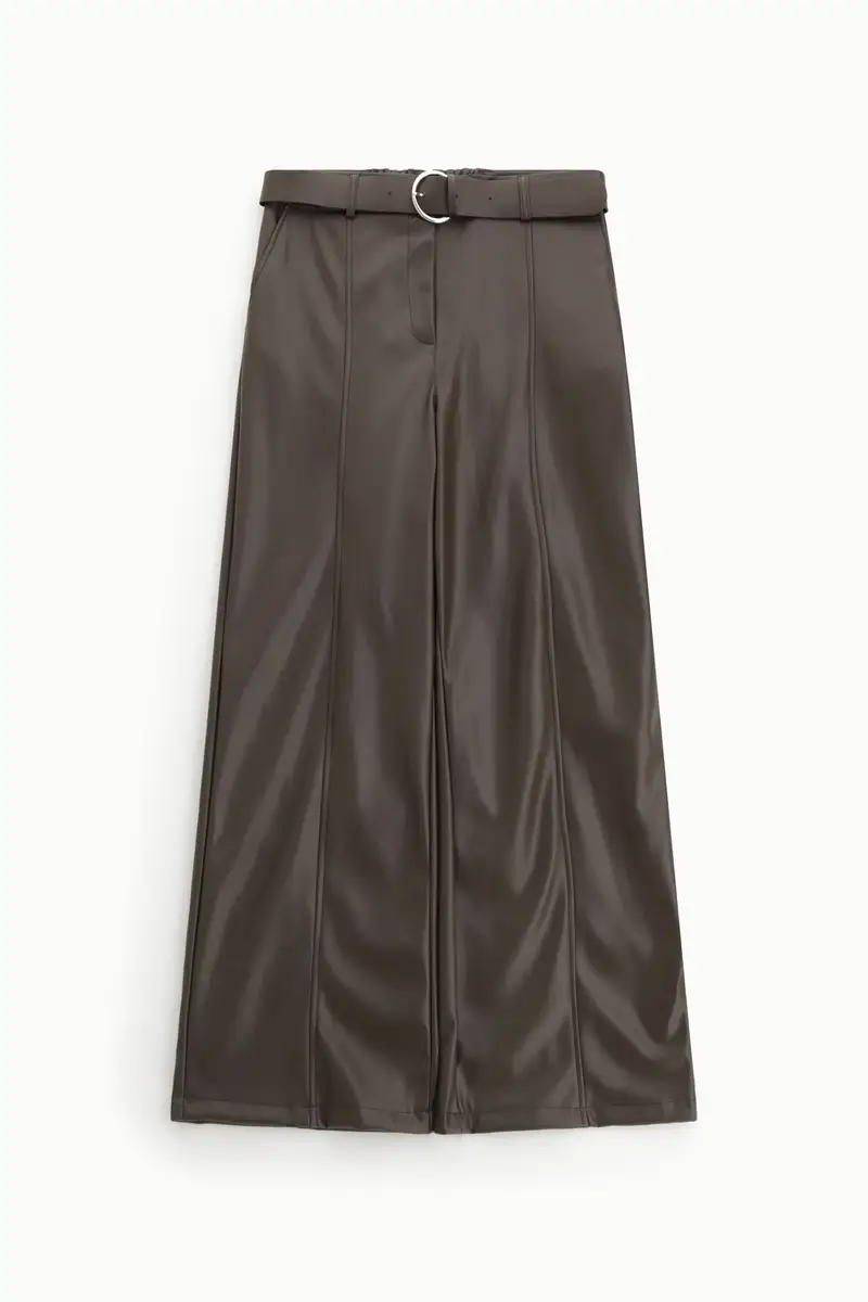 Pantaloni in similpelle a gamba ampia con cintura Moro