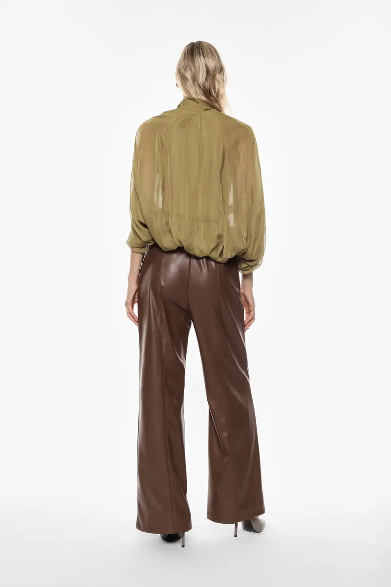 Pantaloni in similpelle a gamba ampia con cintura Tabacco miniatura 4