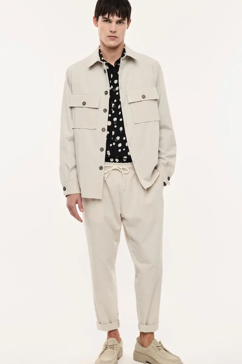 Pantaloni jogger con coulisse e risvolto Calce miniatura 2