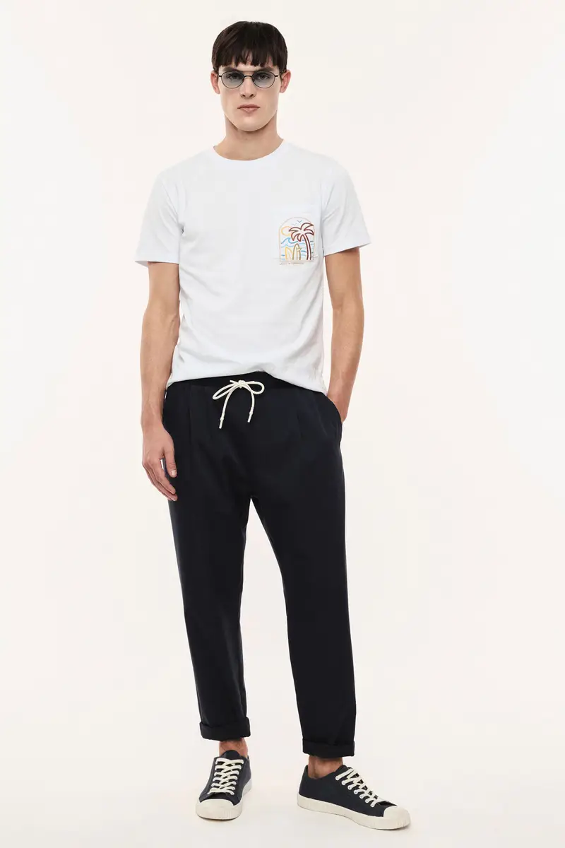 Pantaloni jogger con coulisse e risvolto Navy miniatura 2