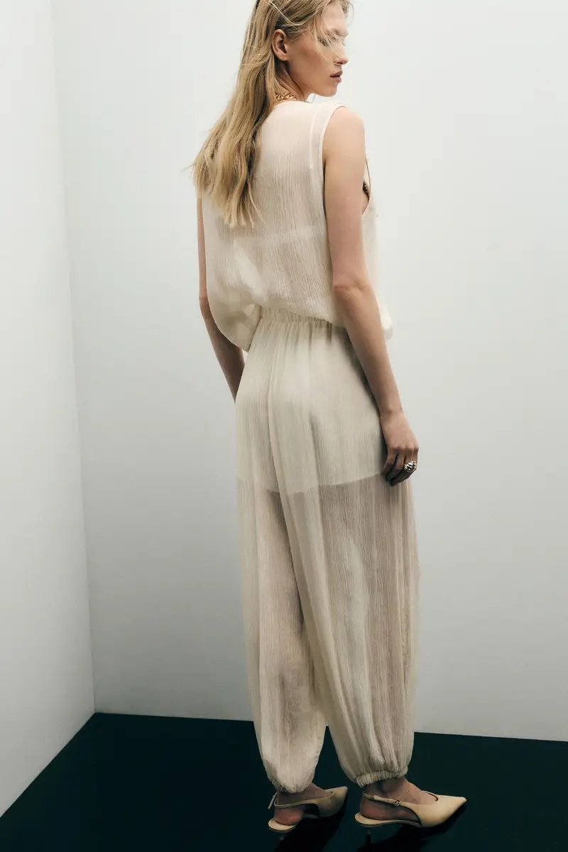 Pantaloni jogging ampi plissettati con fondo elasticizzato Burro miniatura 3