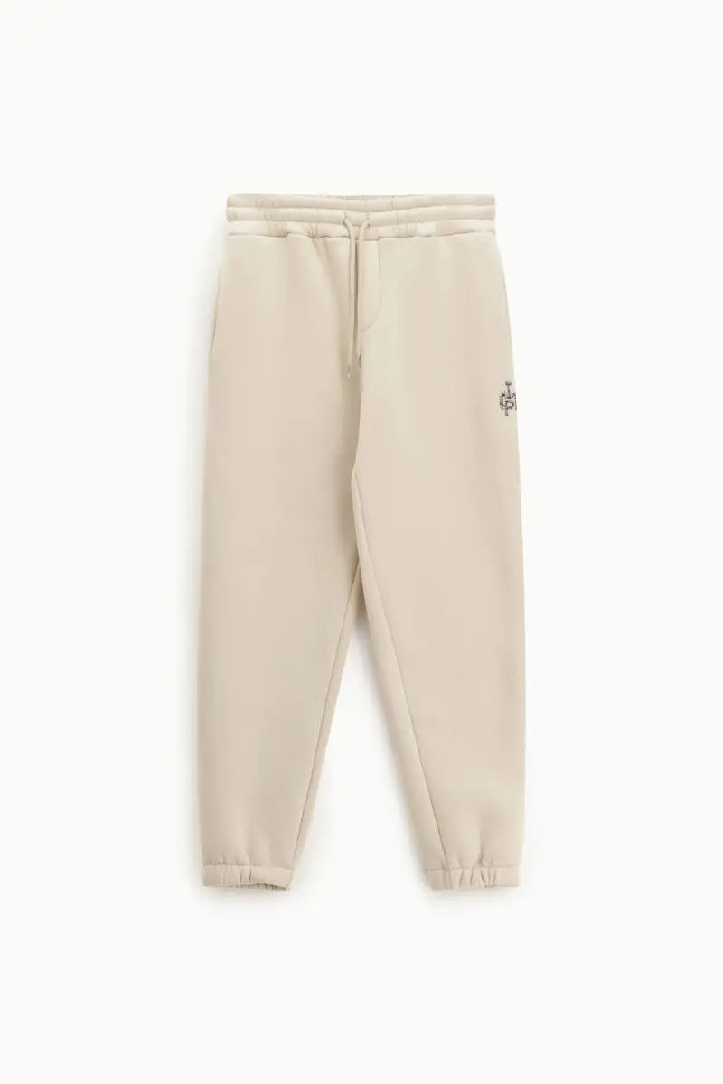 Pantaloni jogging con coulisse e logo ricamato Sabbia