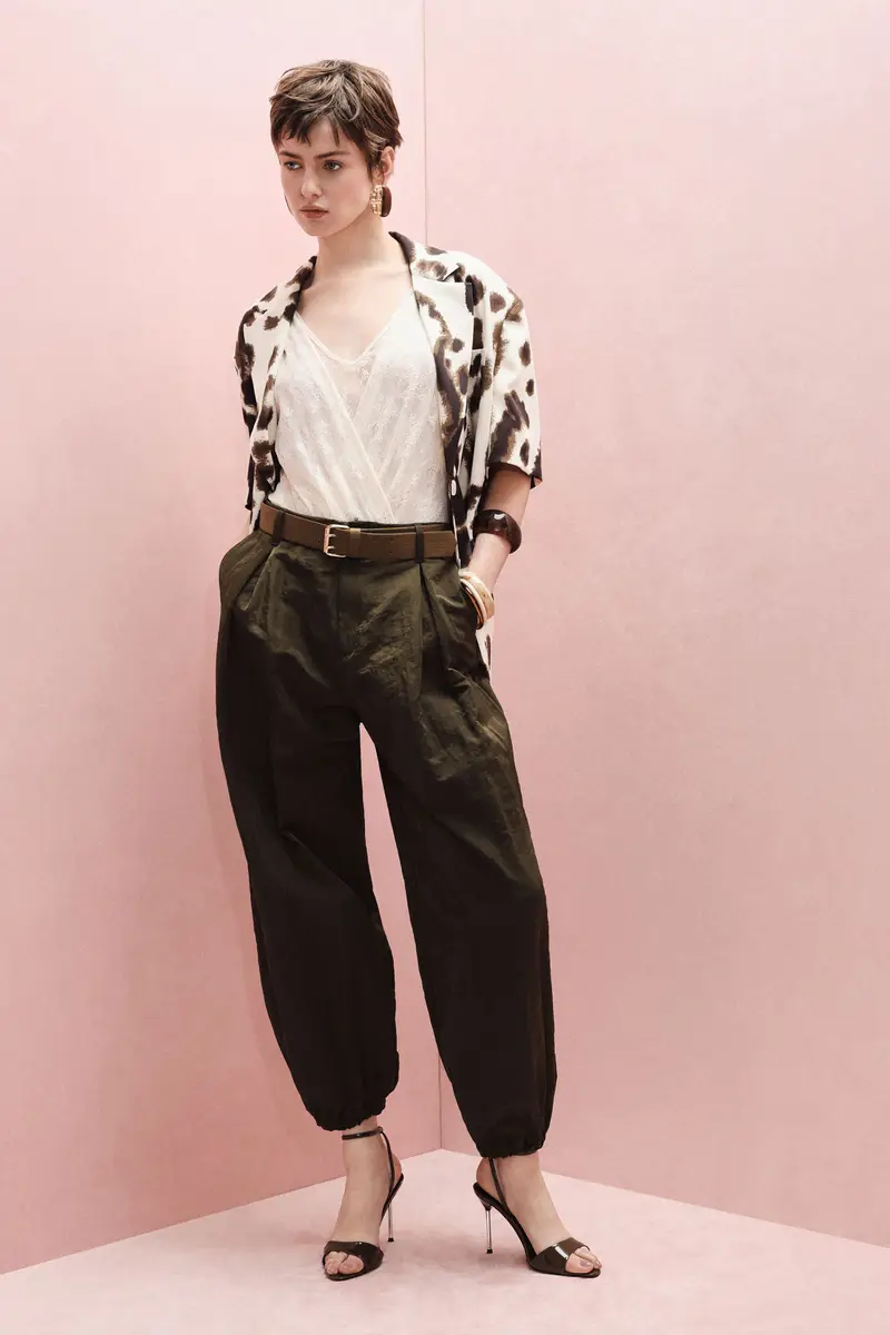 Pantaloni jogging vita alta con cintura e fondo elastico Militare miniatura 2