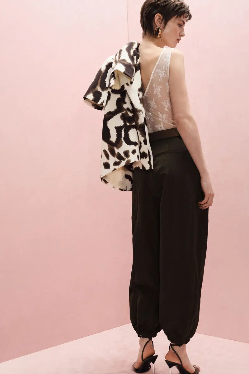 Pantaloni jogging vita alta con cintura e fondo elastico Militare miniatura 3