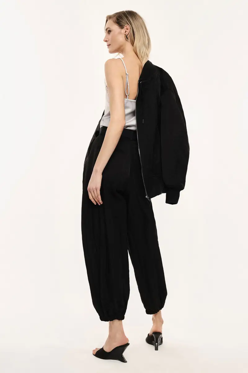 Pantaloni jogging vita alta con cintura e fondo elastico Nero miniatura 3