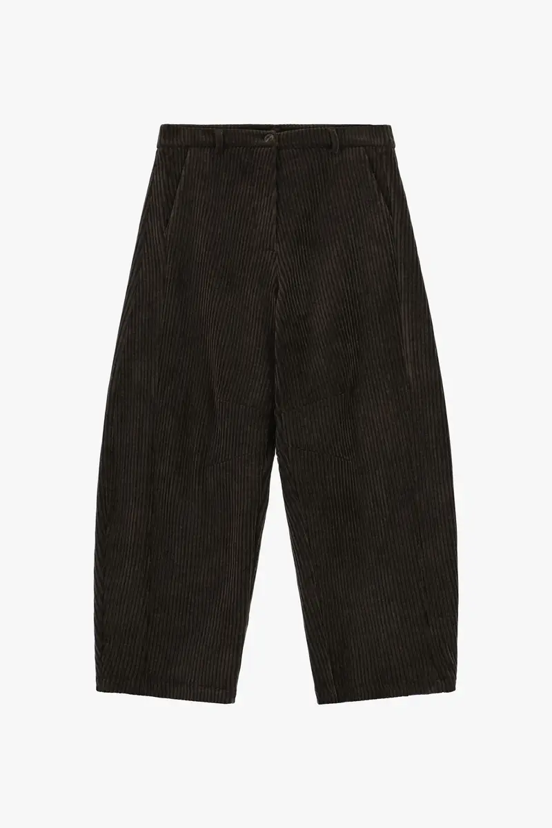 Pantaloni palazzo a costine con vita alta Moro