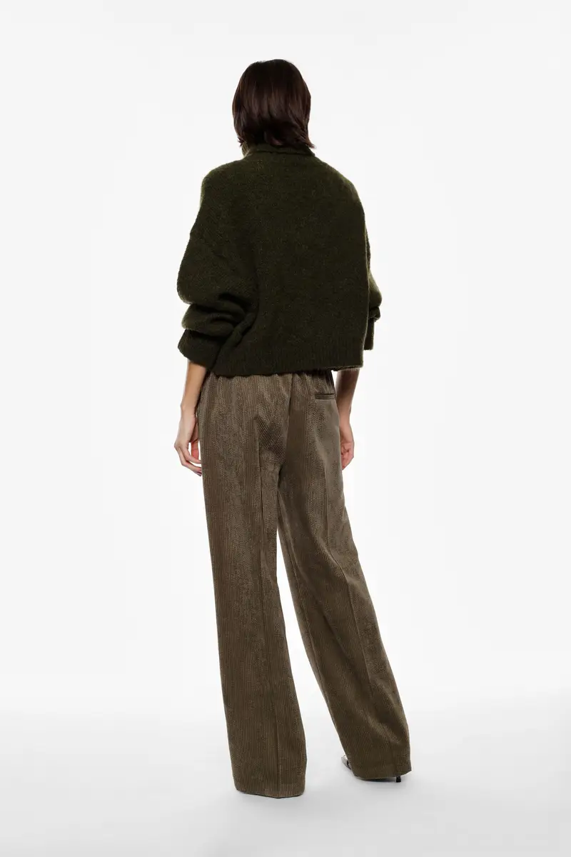 Pantaloni palazzo a costine vita alta regular-fit Militare miniatura 3