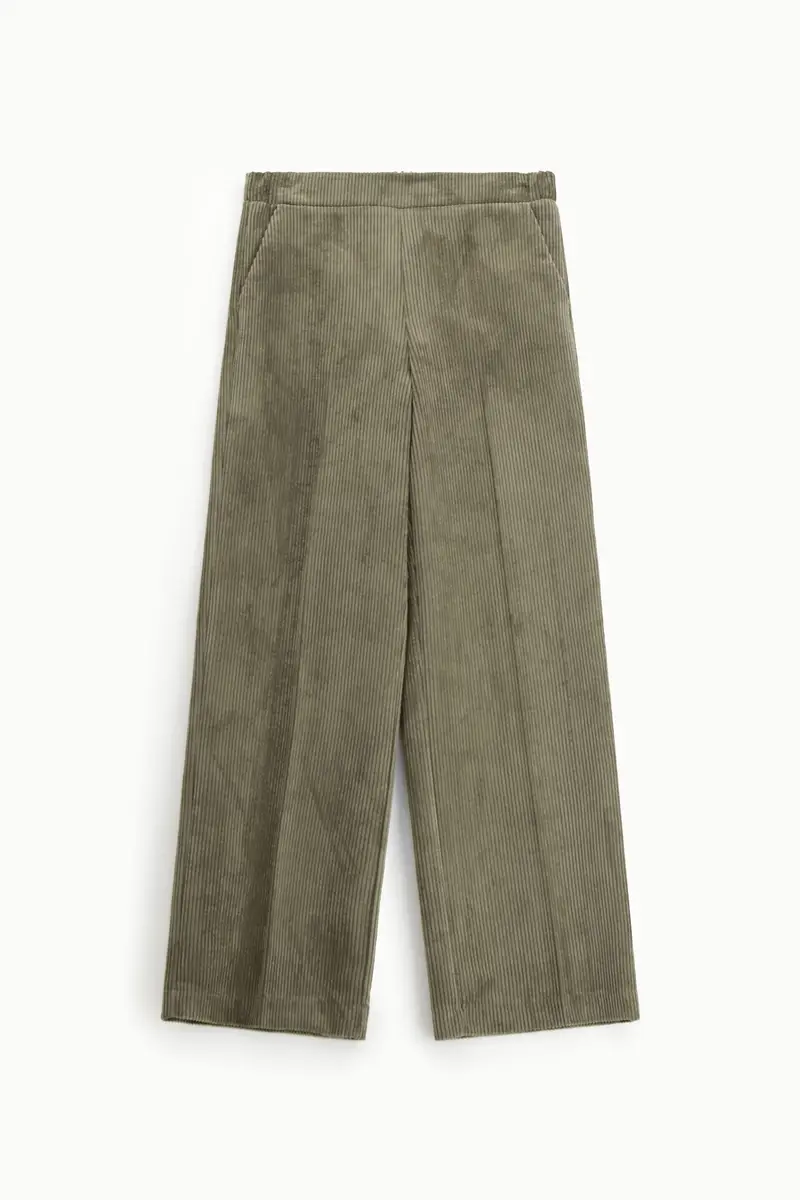 Pantaloni palazzo a costine vita alta regular-fit Militare