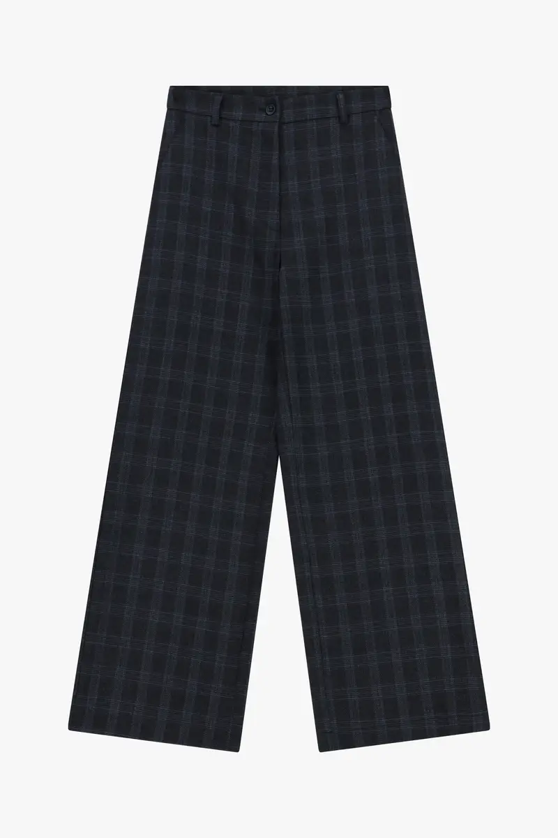 Pantaloni palazzo a quadri con cintura laterale Nero