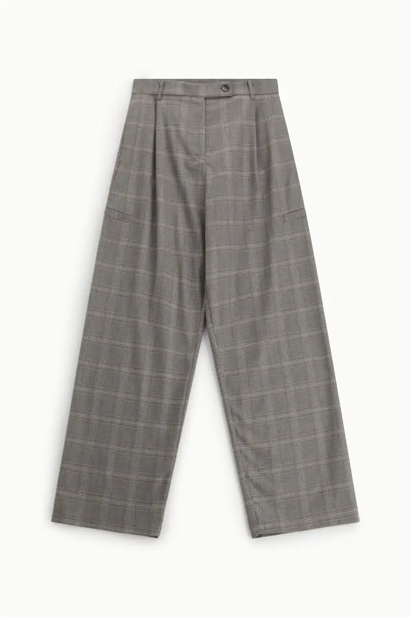Pantaloni palazzo a quadri con pinces frontali Grigio