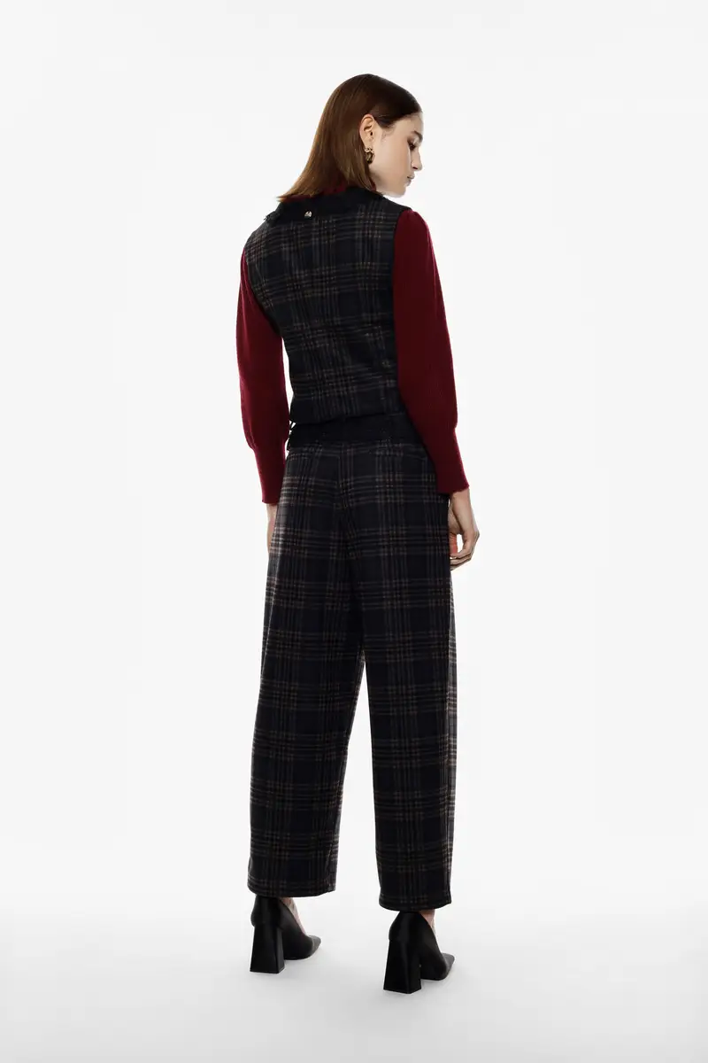 Pantaloni palazzo a quadri vita alta e pinces Nero miniatura 3