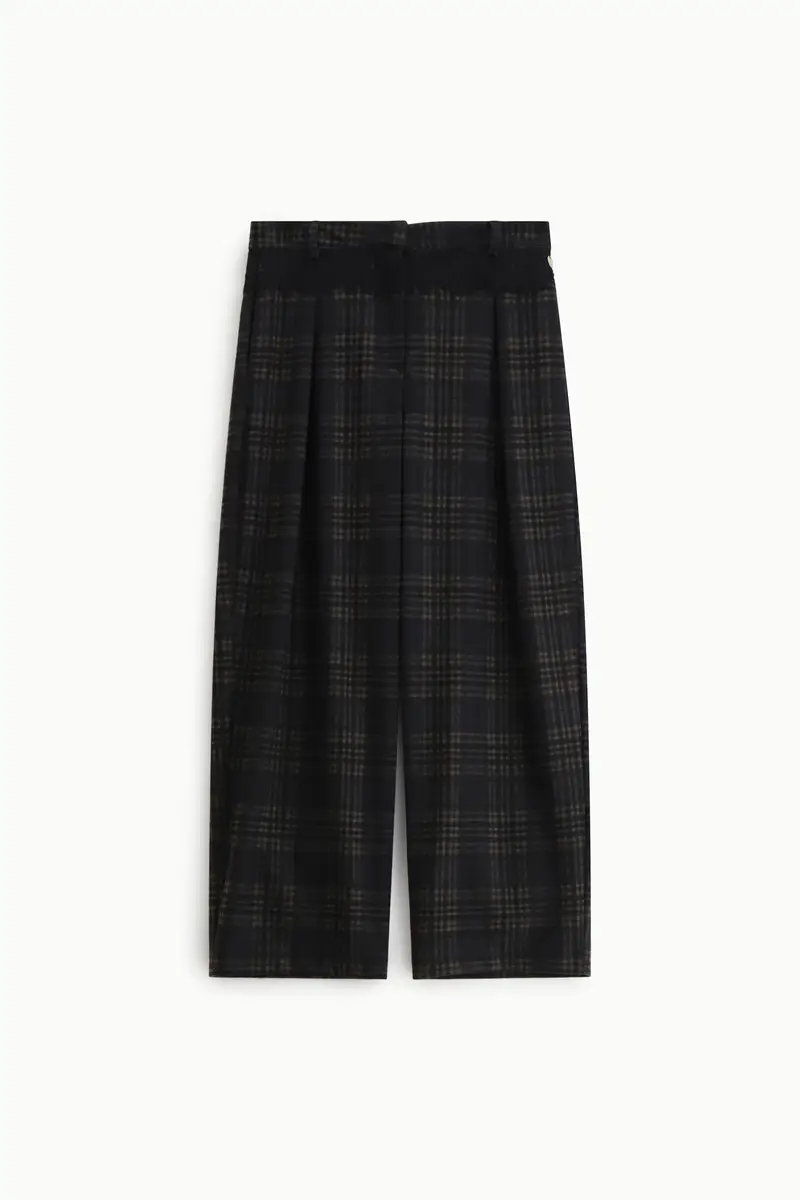 Pantaloni palazzo a quadri vita alta e pinces Nero