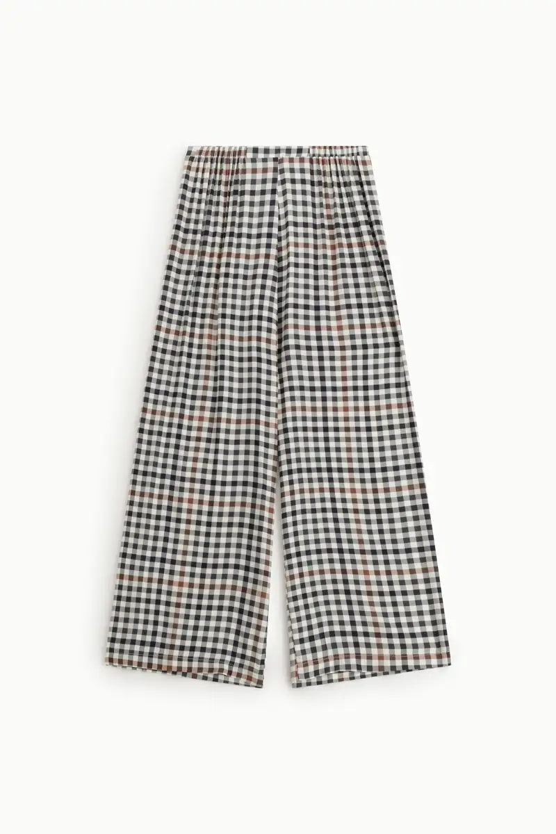 Pantaloni palazzo a quadri vita media Panna