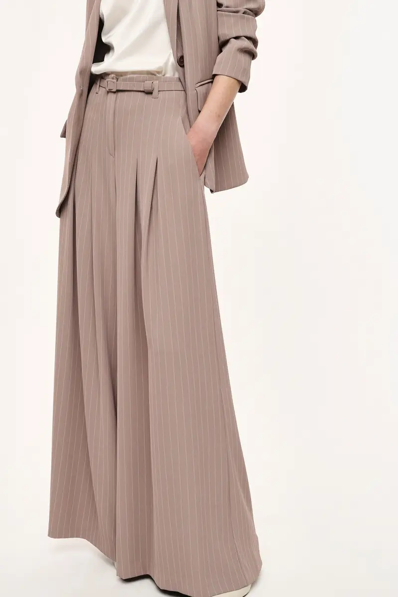 Pantaloni palazzo a righe con cintura e pieghe Fango miniatura 4