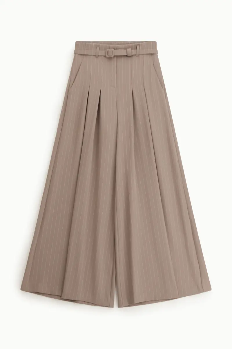 Pantaloni palazzo a righe con cintura e pieghe Fango