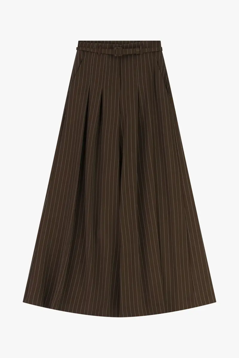 Pantaloni palazzo a righe con cintura e pieghe Moro