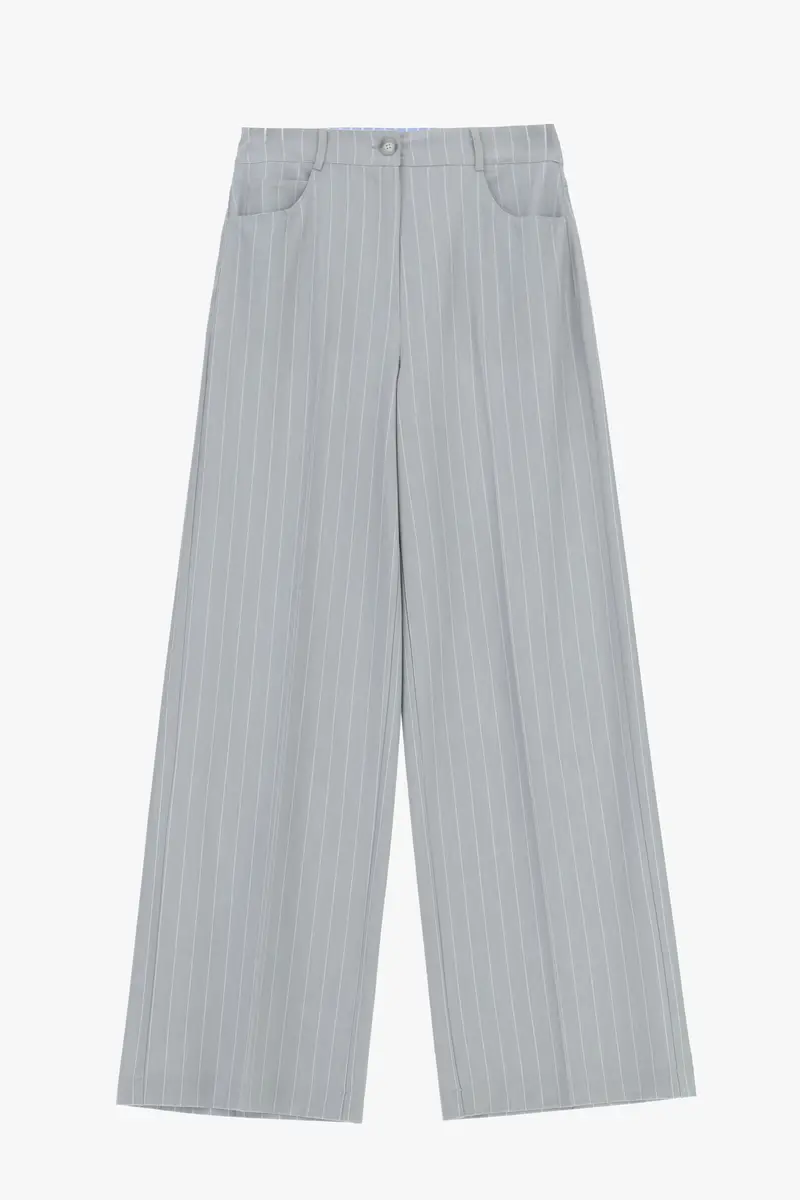 Pantaloni palazzo a righe con vita alta Grigio melange