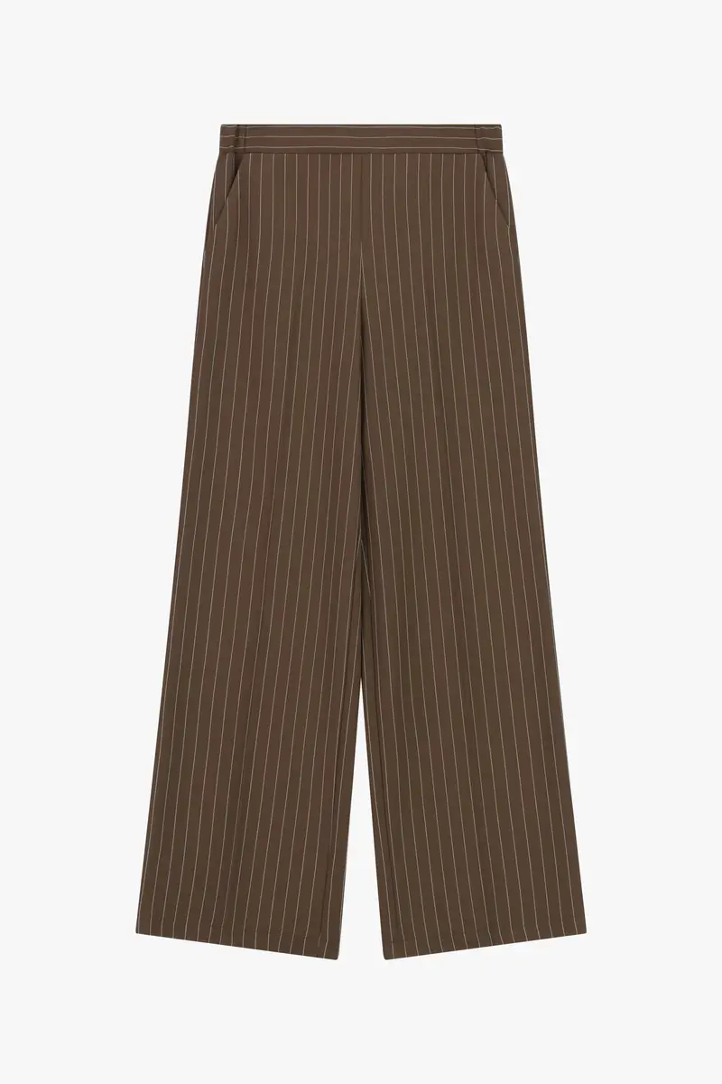 Pantaloni palazzo a righe con vita regular Moro