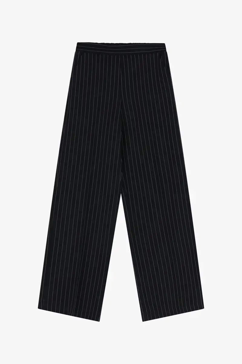 Pantaloni palazzo a righe con vita regular Nero