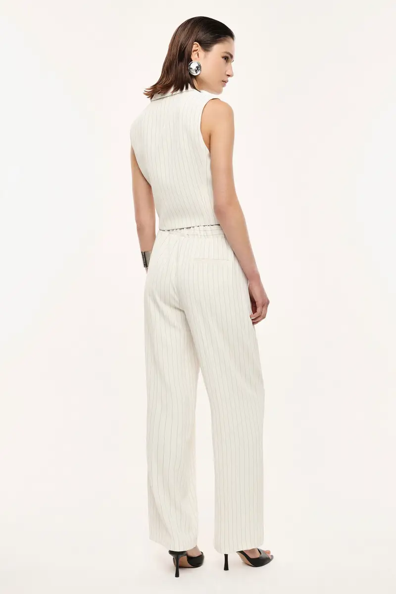Pantaloni palazzo a righe con vita regular Panna miniatura 3