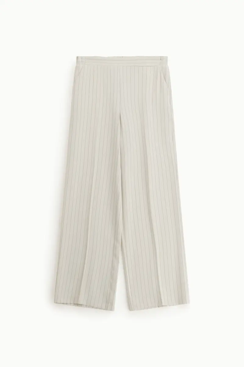 Pantaloni palazzo a righe con vita regular Panna