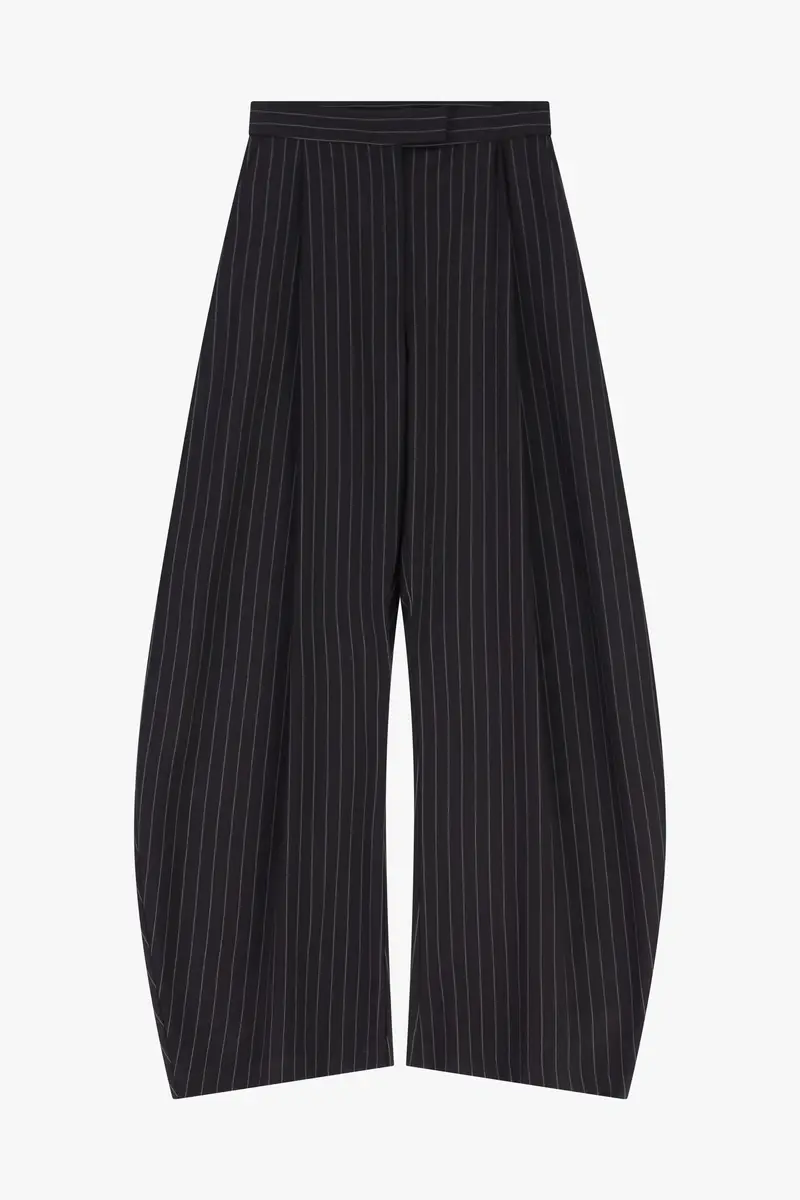 Pantaloni palazzo a righe vita alta con pinces Moro