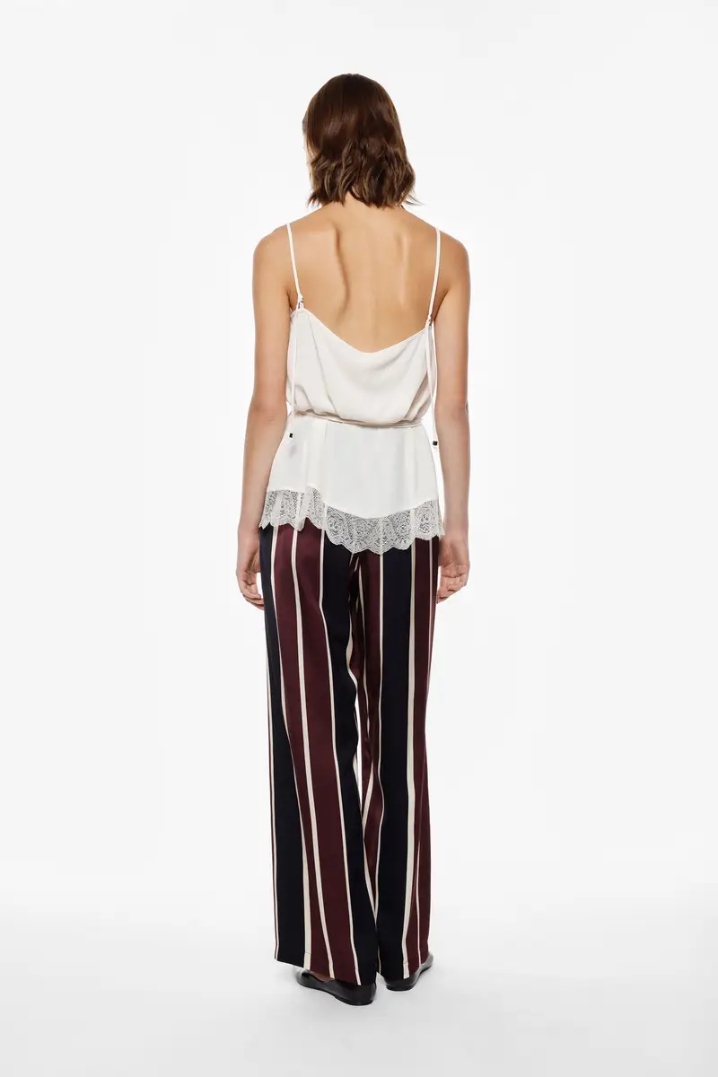 Pantaloni palazzo a righe vita alta elastica Borgogna miniatura 4